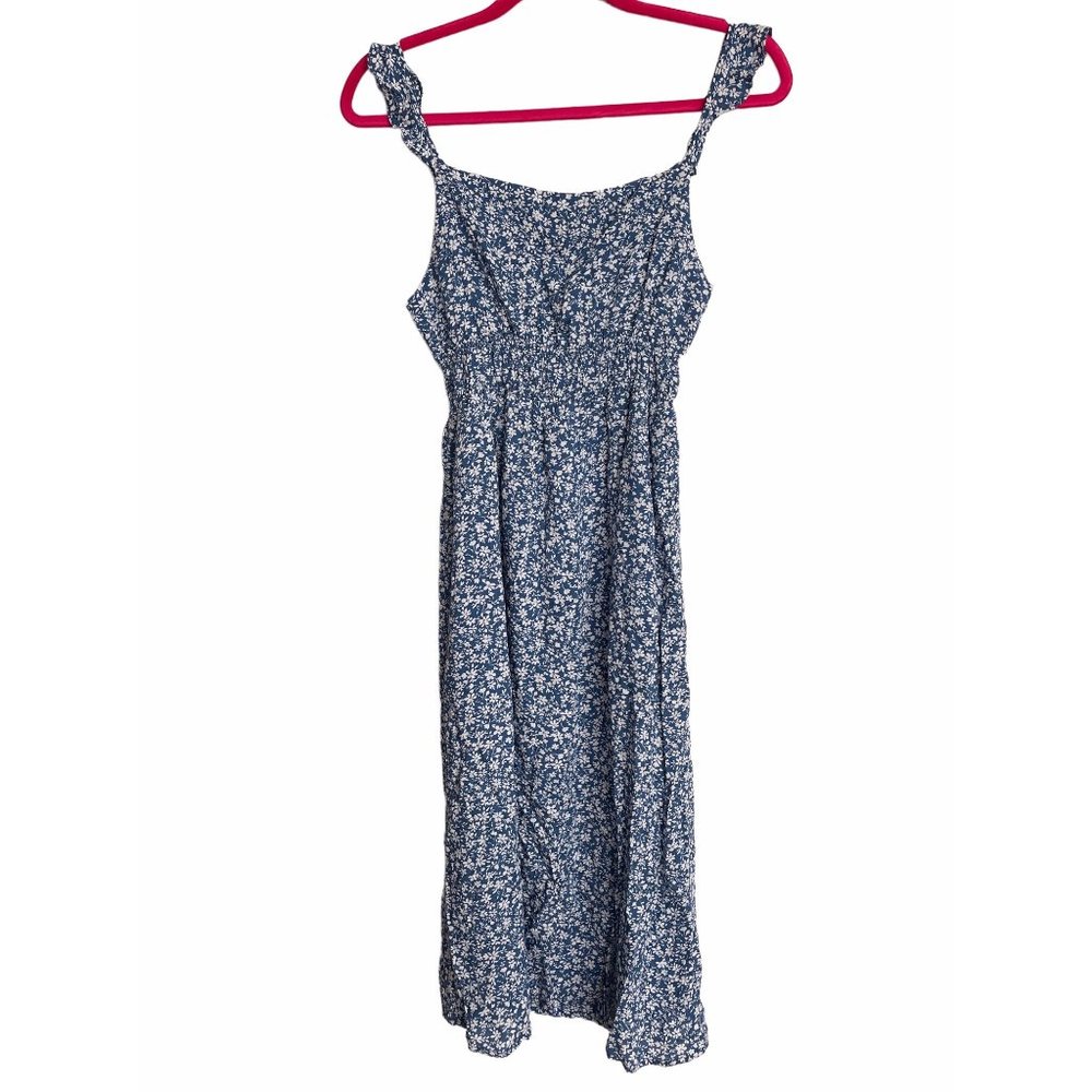 Pink Lily Womens Blue White Floral Sleeveless Slit Maxi Dress Size Medium